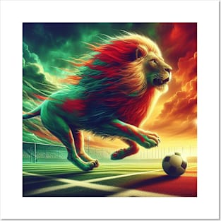 Le Lion Rouge et Vert: Puissance et Détermination sur le Terrain de Football Posters and Art